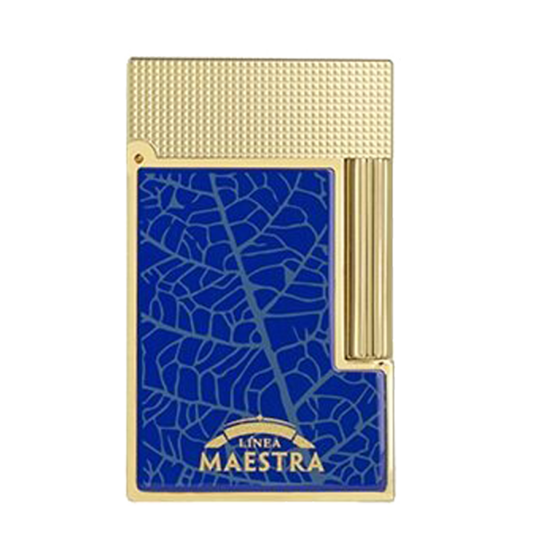 S.T. Dupont Ligne 2 Partagas Linea Maestra Blue/Gold, the luxury lighter with leaf vein look