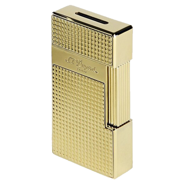 S.T. Dupont Ligne Big D Diamond Head Gold, front view of the powerful luxury lighter 